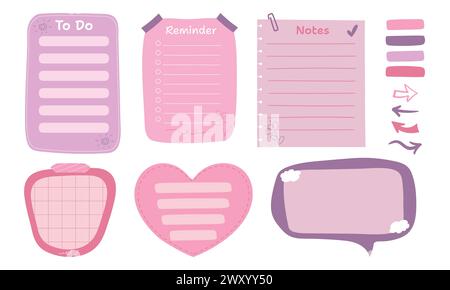 Cute colorful paper notes. Notes for to do list, memo notepads, paper planner. Vector illustration Stock Vector