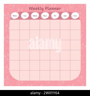 Cute Weekly planner with bunny pattern. Vector illustration Stock Vector
