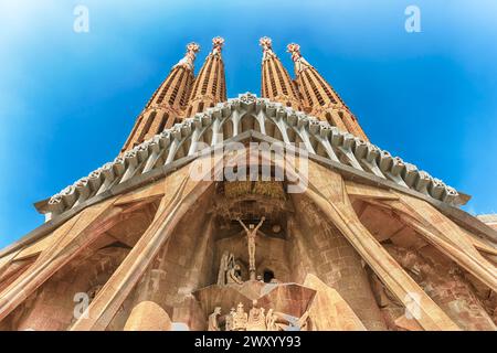 BARCELONA - AUGUST 9: The Passion Facade of the Sagrada Familia, the ...