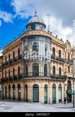 Bay window in an art nouveau building, Salamanca, Castile and Leon, Spain Stock Photo