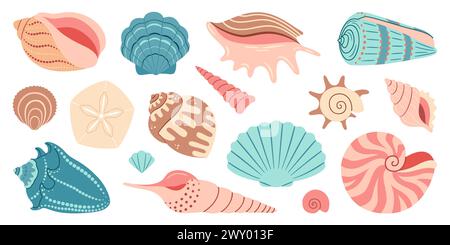 Sea shell cartoon set. Ocean exotic underwater seashell conch aquatic ...