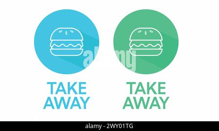 Vector Isolated Rounded Blue and Green Take Away Icon Set with a Hamburger Stock Vector