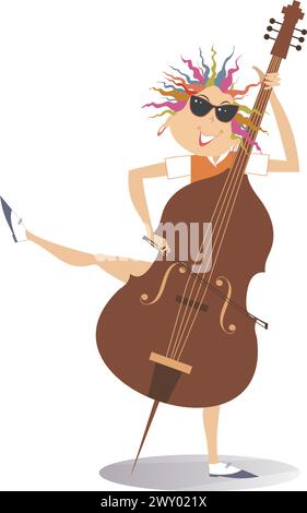 Young cellist woman. Musician.  Young woman plays cello with inspiration. Isolated on white background Stock Vector