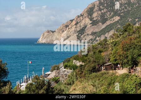 Entrance point to Cinque Terre Sentiero Azzurro hike at Monterosso al Mare Stock Photo