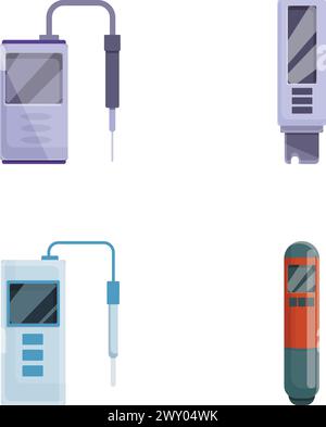 Ph meter icons set cartoon vector. Digital chemical ph meter. Sensor device Stock Vector