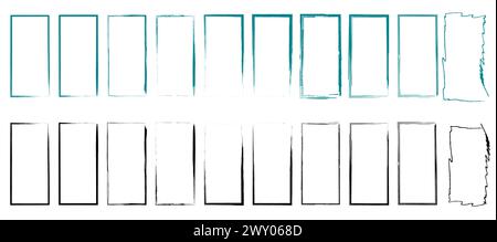 Grunge stroke square and rectangle frames japanese brush symbol vector illustration. Stock Vector