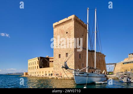 Fort Saint-Jean is a fortification in Marseille, built in 1660 by Louis XIV at the entrance to the Old Port (Vieux Port). France Stock Photo