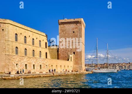 Fort Saint-Jean is a fortification in Marseille, built in 1660 by Louis XIV at the entrance to the Old Port (Vieux Port). France Stock Photo