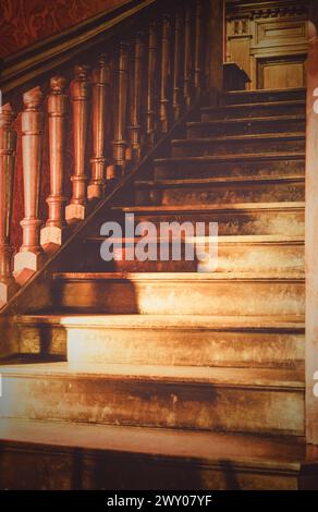 Wooden stairs in an English historic house. Stock Photo