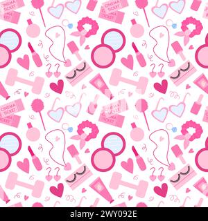 Pink barbiecore seamless pattern Stock Vector