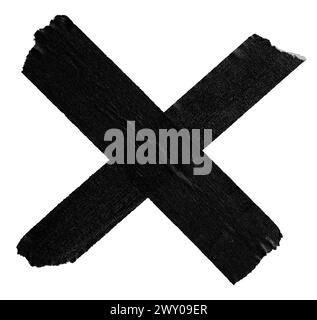 Grunge X symbol made of black masking tape isolated on white background Stock Photo