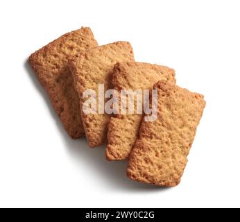 baby rusks or biscuits isolated white background, snack for infants transitioning solid food with nutrients iron and vitamins, brown hard crunchy Stock Photo