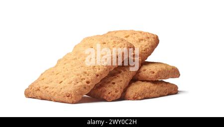 baby rusks or biscuits isolated white background, snack for infants transitioning to solid food with nutrients iron and vitamins, brown hard crunchy Stock Photo