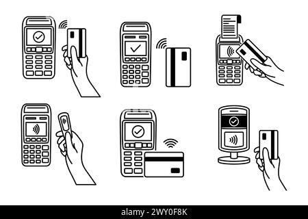 contactless payment collection outline style design Stock Vector