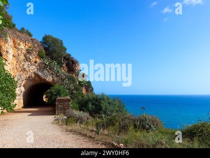 The Southern entrance to the Zingaro Nature Reserve in Italian called Riserva dello Zingaro in Sicily, Italy. The Reserve was established in 1981 and Stock Photo