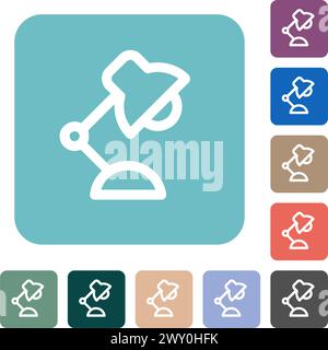 Desk lamp outline white flat icons on color rounded square backgrounds Stock Vector