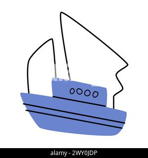 Hand drawn ship or boat in doodle style, vector icon isolated. Vector illustration can used for baby boy shower in nautical style, poster or cards. Stock Vector