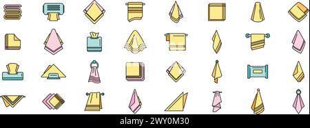 Handkerchief icons set outline vector. Folded napkin. Paper tissue thin line color flat on white Stock Vector