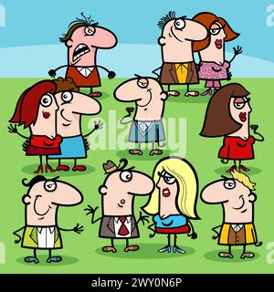 Cartoon illustration of women and men characters and couples group Stock Vector