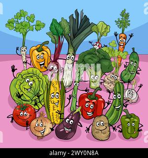 Cartoon illustration of fresh vegetables characters group Stock Vector
