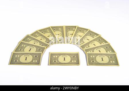 Monopoly Money 1 unit notes., United Kingdom Stock Photo