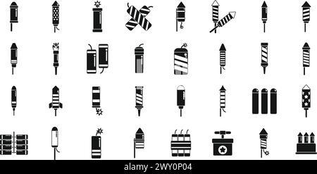 Petard icons set simple vector. Tnt security explosion. Firecracker rocket Stock Vector