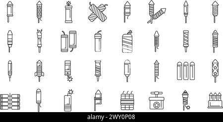 Petard icons set outline vector. Tnt security explosion. Firecracker rocket Stock Vector