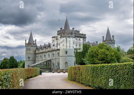 Inveraray Castle, hiking, gardens and scenic view over, in Argyll and Bute, West Highlands of Scotland, UK Stock Photo
