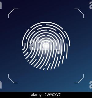 User finger scan icon. Fingerprint touch biometric id symbol. Modern account thumbprint identification security sign. User recognition scanner badge. Glowing linear vector eps logo Stock Vector