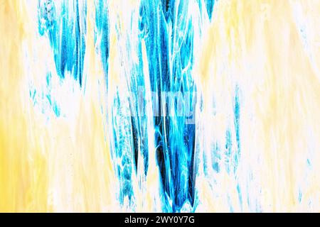 Beautiful decorative handmade creative artistic blue yellow abstract painting. Macro shot of a blue yellow background texture. Art, canvas, pattern. W Stock Photo