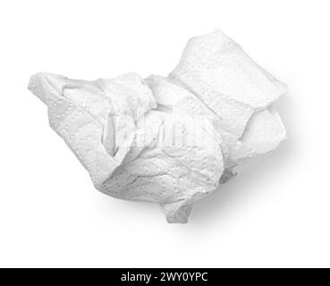 Crumpled white paper napkin - unused, isolated on white Stock Photo