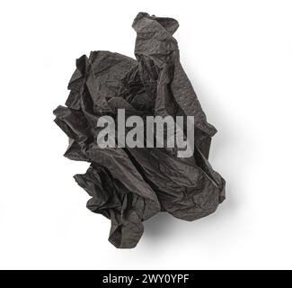Crumpled black paper napkin - unused, isolated on white Stock Photo