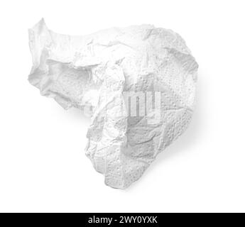 Crumpled white paper napkin - unused, isolated on white Stock Photo