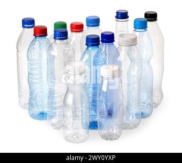 Used plastic bottles on white background with clipping path Stock Photo