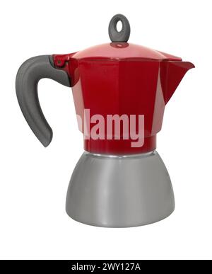 Side view of stovetop moka pot coffee maker isolated on white with clipping path Stock Photo
