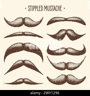 Brown Stippled Vintage Mustache. Curly Facial Hair. Hipster Beard ...