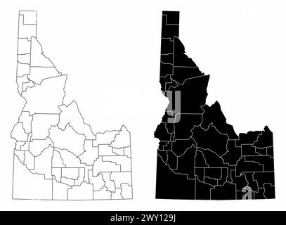 The black and white administrative maps of Idaho State, USA Stock Vector