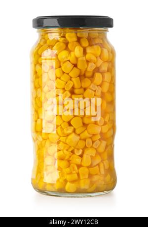 canned corn in a glass jar isolated on white with clipping path Stock Photo