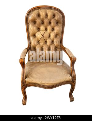 an old leather armchair isolated on white background with clipping path Stock Photo