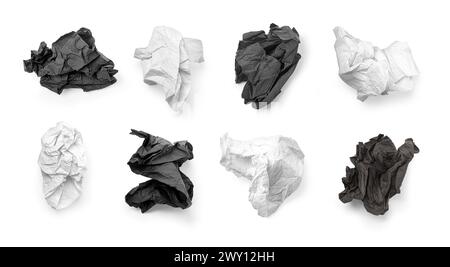 Crumpled black and white paper napkin - unused, isolated on white Stock Photo