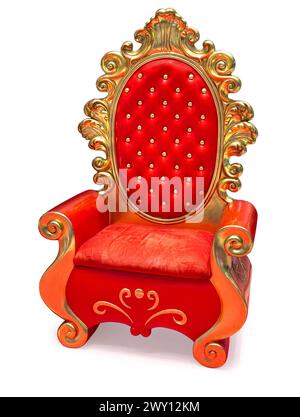 The red throne is carved isolated on white background with clipping path Stock Photo