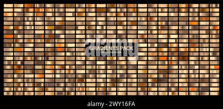 Bronze, copper orange glossy gradient, metal foil texture. Color swatch set. Collection of high quality gradients. Shiny metallic background. Design Stock Vector