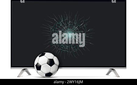 Smart tv broken screen and soccer ball. Vector illustration. Stock Vector