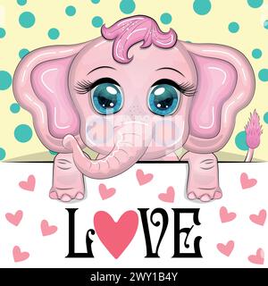 Love you valentine's day greeting card with animal. Cute hero with beautiful eyes, expressive. Stock Vector