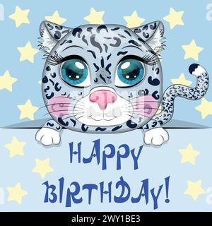 Happy birthday cards with animals. Cute hero with beautiful eyes, expressive Stock Vector