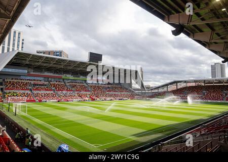 Brentford, UK. 03rd Apr, 2024. Brentford, England, April 3rd 2024: General view inside the Brentford Stadium prior to the Premier League football match between Brentford and Brighton & Hove Albion at Gtech Community Stadium in Brentford, England. (Daniela Porcelli/SPP) Credit: SPP Sport Press Photo. /Alamy Live News Stock Photo