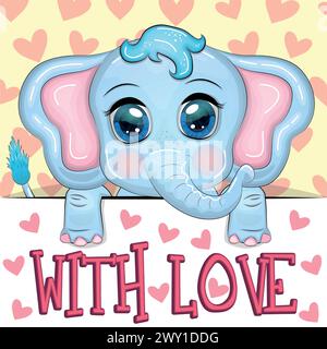 Love you valentine's day greeting card with animal. Cute hero with beautiful eyes, expressive. Stock Vector
