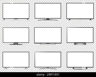 Realistic tv set with blank screen isolated on transparent background. Detailed and realistic televisions mockup. Vector illustration. Stock Vector