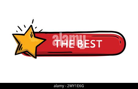 Red button with star and text best. Hand drawn design element for website, application, banner. Editable vector Stock Vector