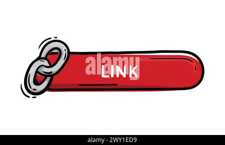 Red button with a chain and text link. Hand drawn design element for website, application, banner. Editable vector Stock Vector
